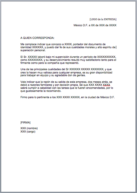 Ejemplo de carta de recomendación formal  Carta de referencia